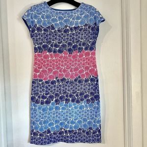 Talbots Dress Womens P Petite Blue Pink Seashells Shift Beach Dress Soft Cotton